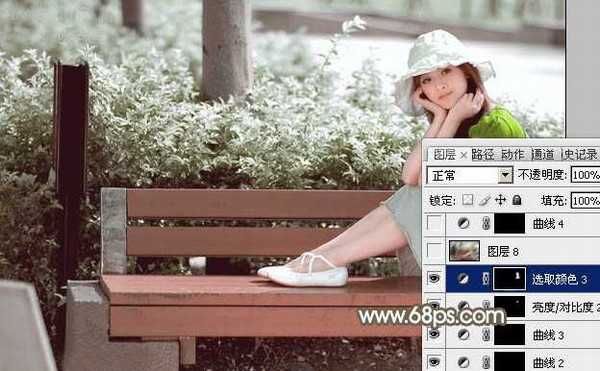 Photoshop为公园中的美女调制出怀旧的褐绿色